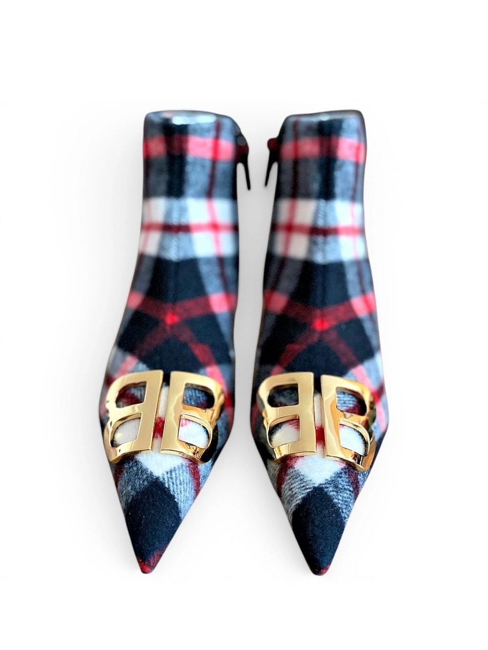 NWT Balenciaga BB Buckle Check Plaid Ankle Boots 38 | Authentic